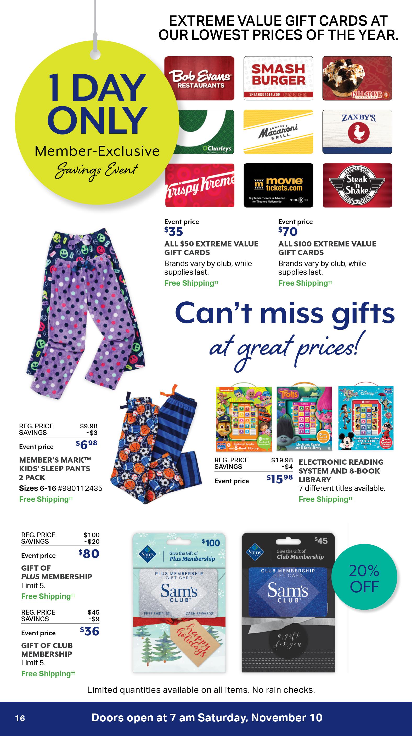 Sam&#39;s Club One Day Sale Ad for 2018 - November 10