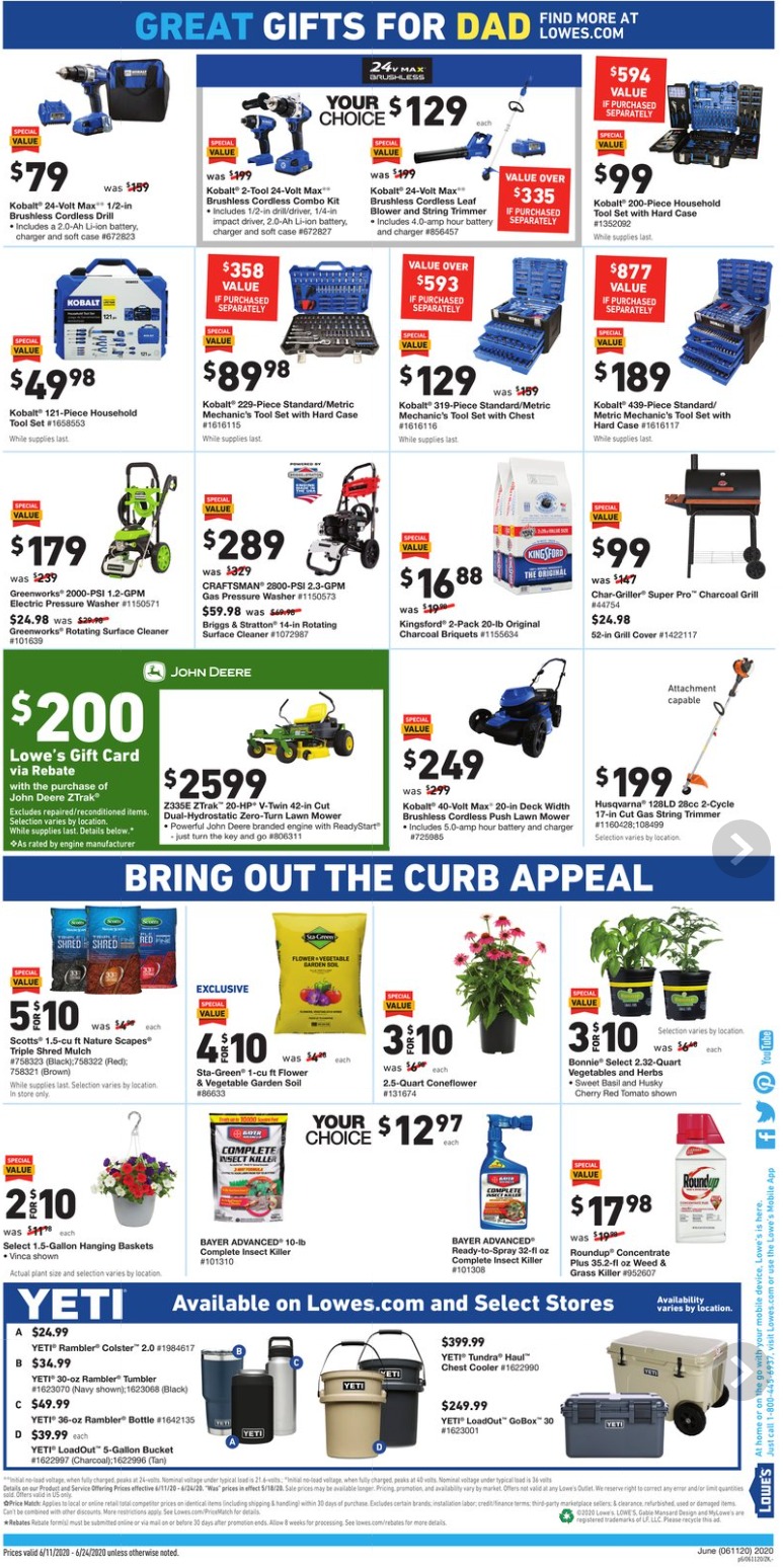Lowe's Weekly Ad June 11 June 24, 2020. Celebrate Father's Day!